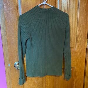 Jones New York Olive Ribbed Cotton  Turtleneck Sweater